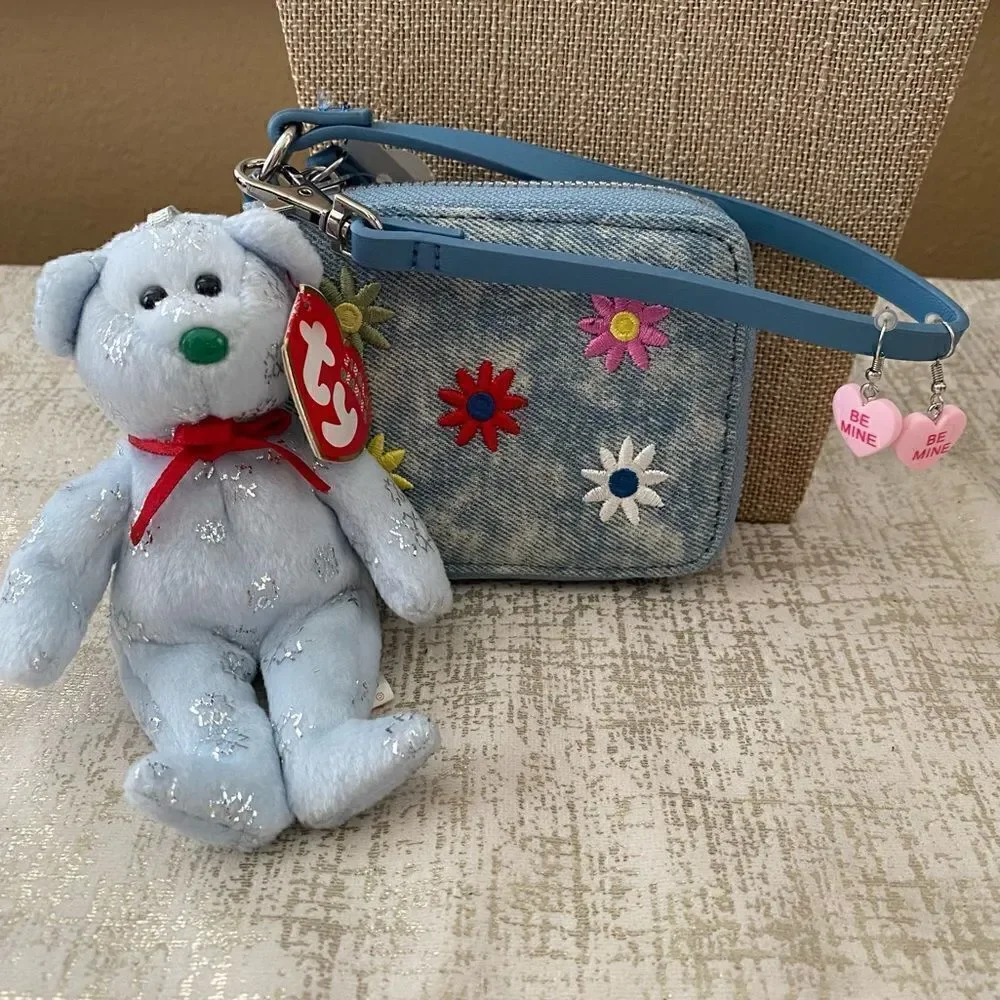 TY Jingle Beanie Bear, No Boundaries Floral Wristlet & Heart Earring Set - NWT